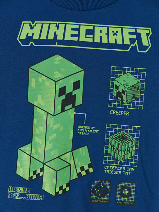 Bisiklet Yaka Minecraft Bask?l? Erkek ?ocuk Ti??rt