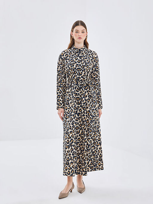 Leopar Desenli Kad?n G?mlek Elbise