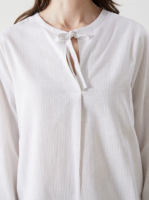 Ba?lamal? Yaka ?izgili Kad?n Bluz