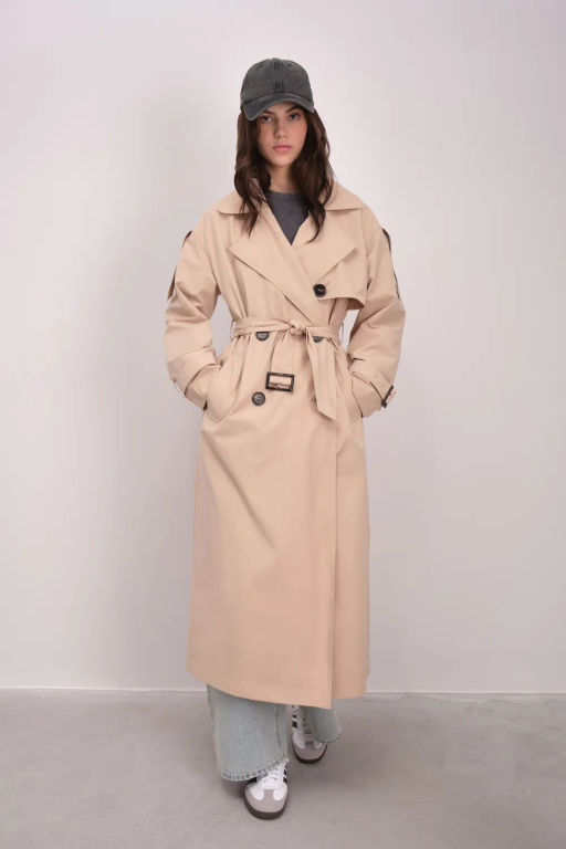 Двубортный темно-бежевый плащ-макси - Incity фото 10