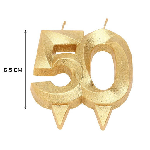 Цена за 2 шт. Свеча для торта юбилейная «Грань», цифра 50, золотой блеск, 8 см