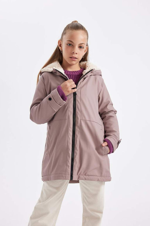 Водоотталкивающий плащ с капюшоном для девочек - Defacto фото 3