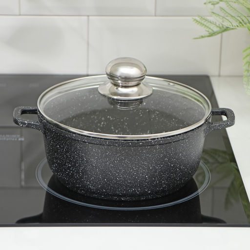 Кастрюля Доляна «Элит», 2 л, d=20 см, h=9 см, литые ручки, антипригарное покрытие, литой алюминий, чёрная