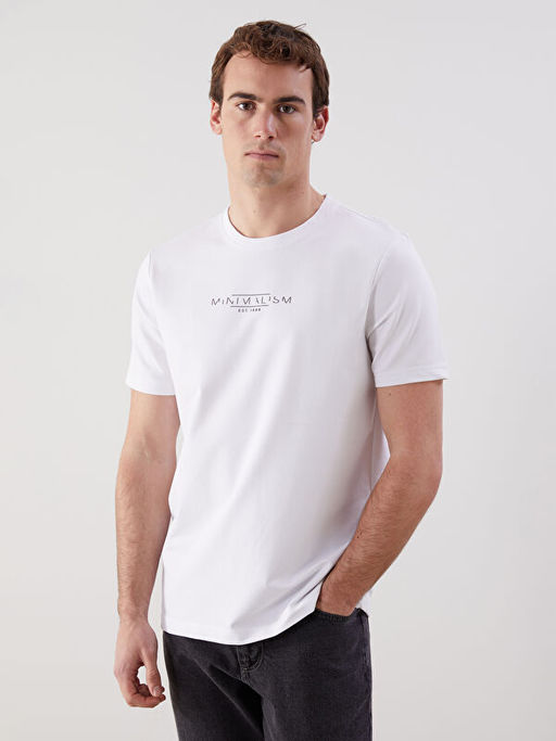 Bisiklet Yaka Bask?l? Penye Erkek Ti??rt