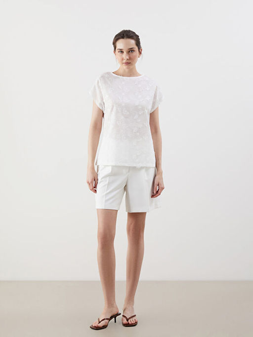 Bisiklet Yaka ?i?ekli Kad?n Bluz