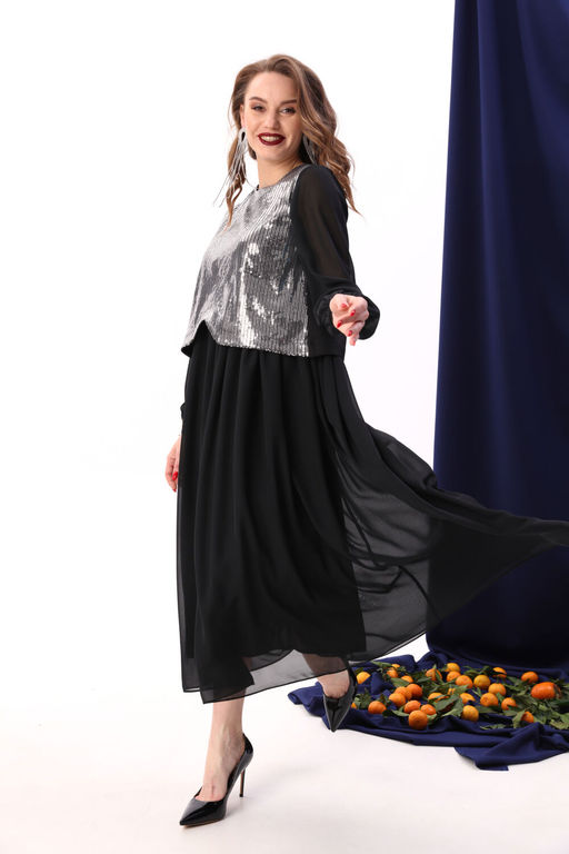 Платье NIKVA н740-8 черный+серебро  фото 2