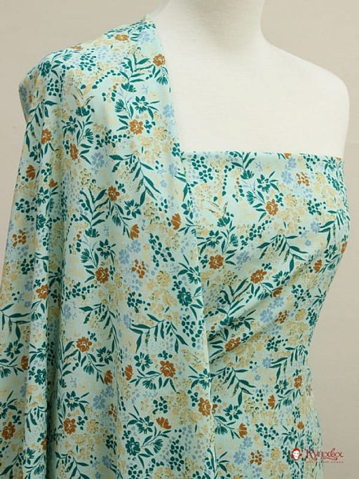 Штапель Премиум Цветочная зарисовка цв.бледная мята, ш.1.43м, вискоза-100%, 120гр/м.кв - Купава фото 2