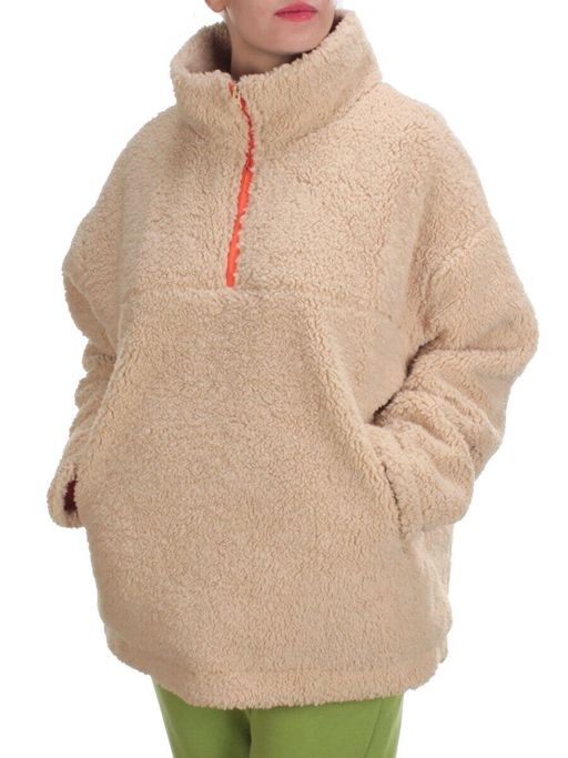 2568 BEIGE Кофта плюшевая женская Тедди на синтепоне (50 гр. синтепон)