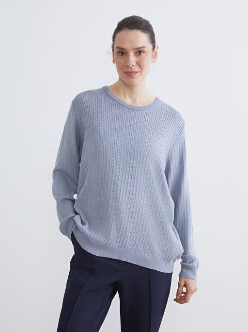 Bisiklet Yaka Kendinden Desenli Kad?n Triko Kazak