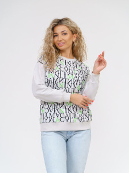 892 Свитшот "Светло-серый/буквы/зеленый"