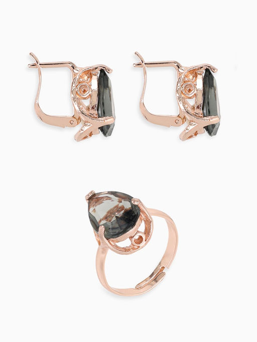 Гарнитур 3 предмета: серьги, кулон, кольцо безразмерное Эдель капля, цвет серый в золоте, 45 см