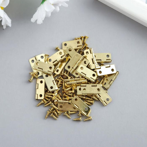 Цена за 2 шт. Петля для шкатулки металл с закругленными углами золото + саморезы набор 25 шт 1,6х1,3 см