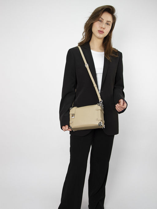 LACCOMA сумка Q3259-бежевая пудра натуральная кожа хлопок фото 5