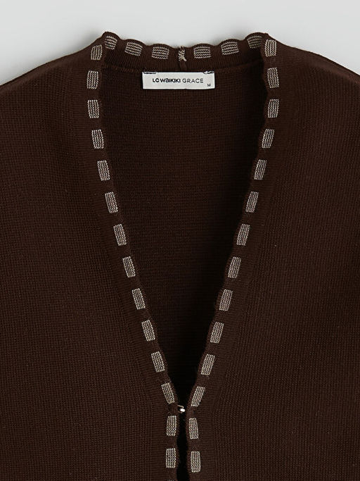 V Yaka Desenli Kad?n Triko Yelek