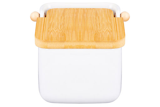 Банка для сыпучих продуктов 850 мл 14*12*11 см Белая + откидная бамбук.крышка, керамика - Elan gallery фото 14