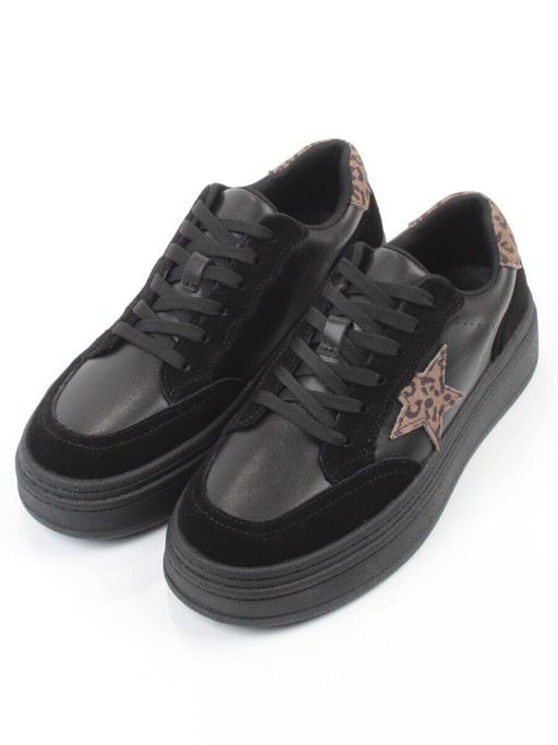 03-YE475-1 BLACK Кроссовки женские (натуральная кожа)