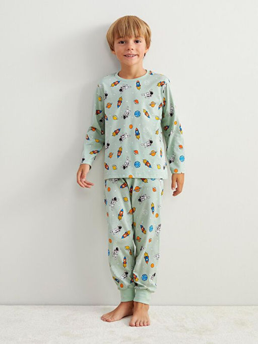 Bask?l? Erkek ?ocuk Pijama Tak?m?