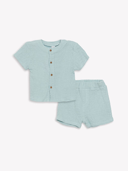 Bisiklet Yaka K?sa Kollu Erkek Bebek G?mlek ve ?ort 2li Tak?m