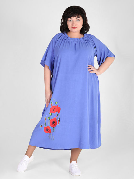 Платье женское свободное летнее длинное синего цвета