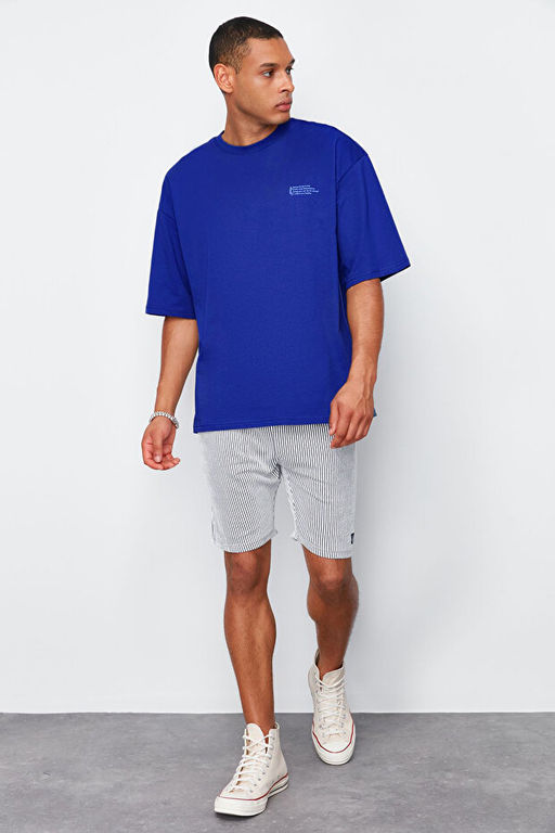 Saks Oversize %100 Pamuklu Bisiklet Yaka Minimal Yaz_ Bask_l_ Tok Kuma_ T-shirt TMNSS23TS00084 - Trendyolmilla фото 2