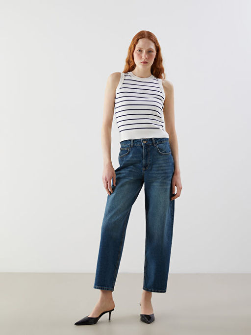 Bisiklet Yaka ?izgili Kad?n Triko S?veter