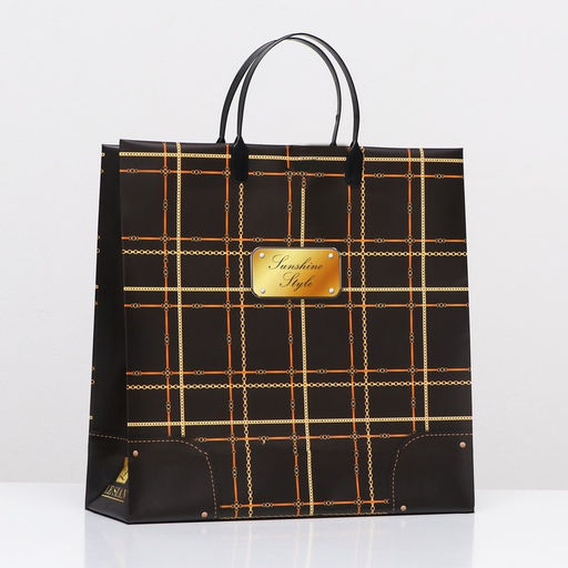 Цена за 10 шт. Пакет "Черно-золотая клетка", мягкий пластик, 30 x 30 см, 120 мкм