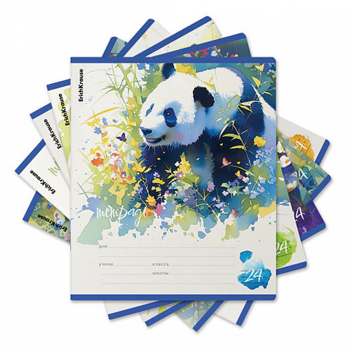 Цена за 10 шт. Тетрадь школьная ученическая ErichKrause Flower Panda, 24 листа, линейка (в плёнке по 10 шт.)_MIX-PACK