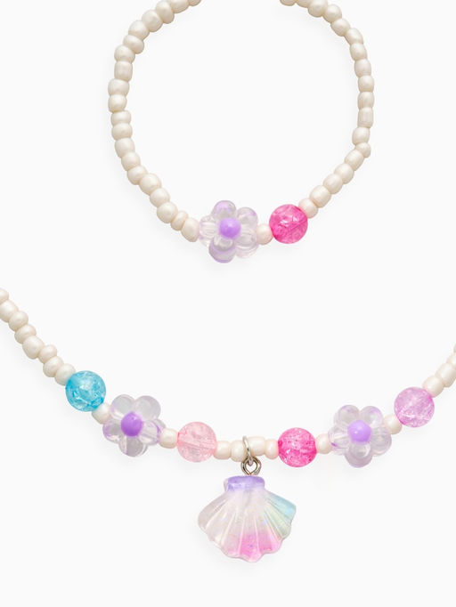 Цена за 2 шт. Набор детский «Выбражулька. Ракушка, цветы», 2 предмета: бусы, браслет, бело-розовый