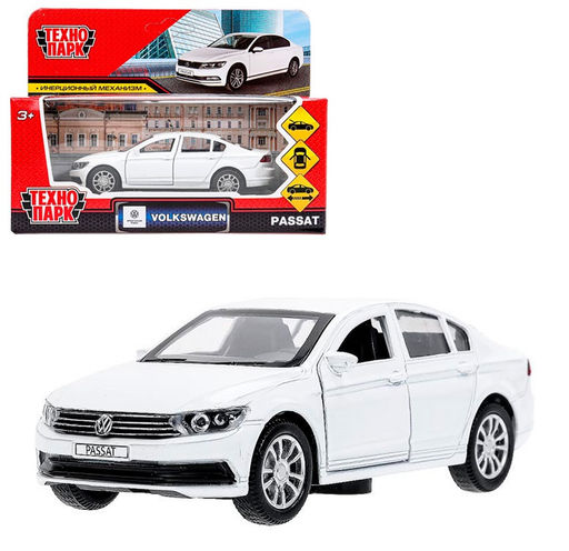 Технопарк. Модель "Volkswagen Passat" 12 см, мелалл., двери, багаж, инерц, белый арт.PASSAT-12-WH