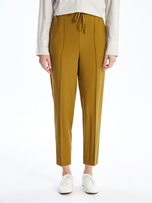 Kad?n Beli Lastikli D?z Pantolon