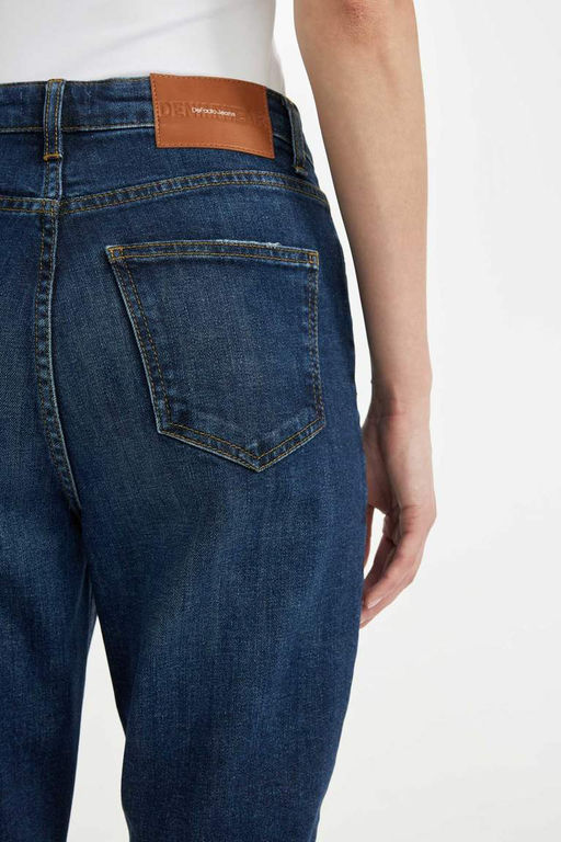 Джинсовые брюки прямого кроя Mary Vintage с рваными деталями и высокой талией длиной до щиколотки - Defacto фото 5