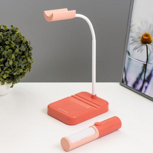 Настольная лампа «Лансер» LED 3.5 Вт USB АКБ красно-розовый 11×15×45 см RISALUX