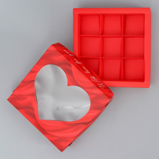 Цена за 5 шт. Коробка для конфет, кондитерская упаковка, 9 ячеек, «Любовь», 14.7×14.7×3.5 см