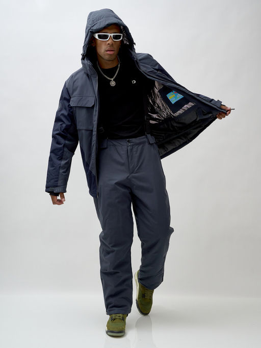 Горнолыжный костюм мужской зимний темно-серого цвета 392TC - Leifensh фото 21