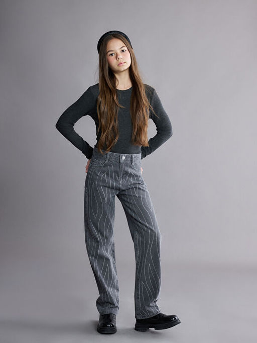 Straight Fit Ta?l? K?z ?ocuk Jean Pantolon