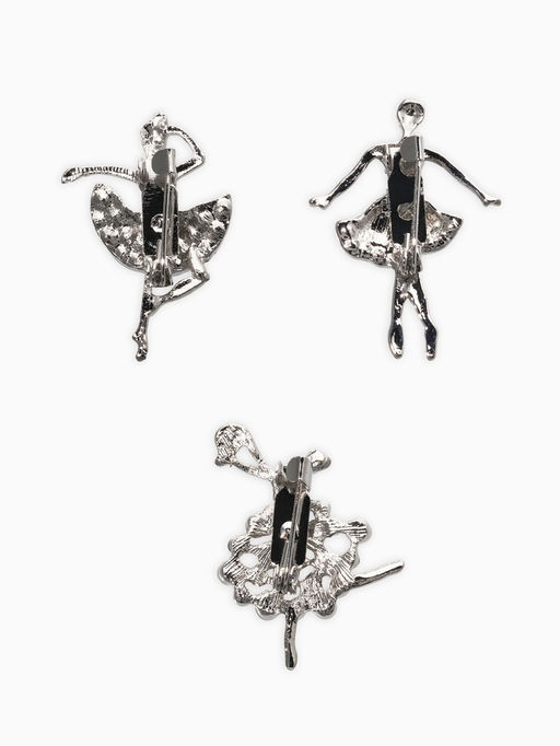 Броши "Балеринки" (набор 3шт), цвет микс в серебре