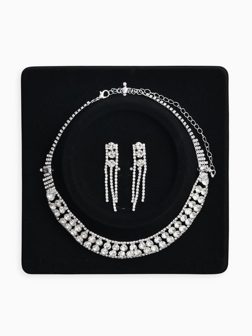 Набор 2 пред-а: серьги, колье со стразами "Лёд" круги, d=13,5см, цвет белый в серебре