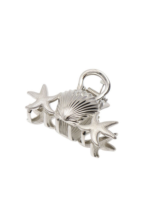 Цена за 6 шт. Краб для волос "Лейла море" морские звезды ракушка, 7 см, серебро