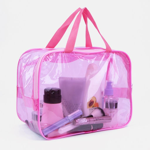 Косметичка-сумка на молнии для бассейна, большая, с ручками, прозрачная/розовый - Simaland фото 4