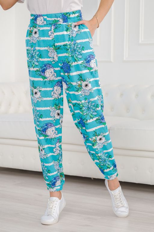 Брюки женские из футера Забава маки на ментоле - Амадэль фото 10