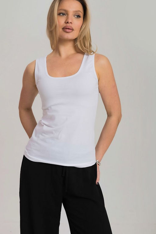 Майка из кулирки с лайкрой М326013б белый - Елена фото 3