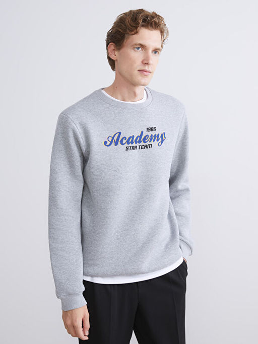 Bisiklet Yaka Bask?l? Erkek Sweatshirt