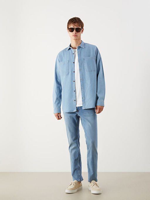 Regular Fit Uzun Kollu Erkek Jean G?mlek