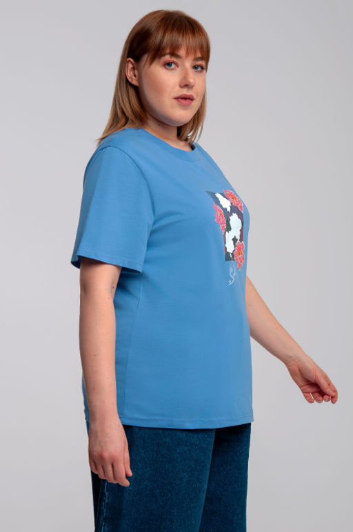 Арт. 31138 Футболка женская оверсайз 50-58 (5 шт) Цвет:Голубой - Калинка фото 2