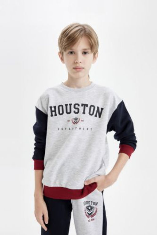 Erkek Cocuk Oversize Genis Kal?p Bisiklet Yaka Sweatshirt