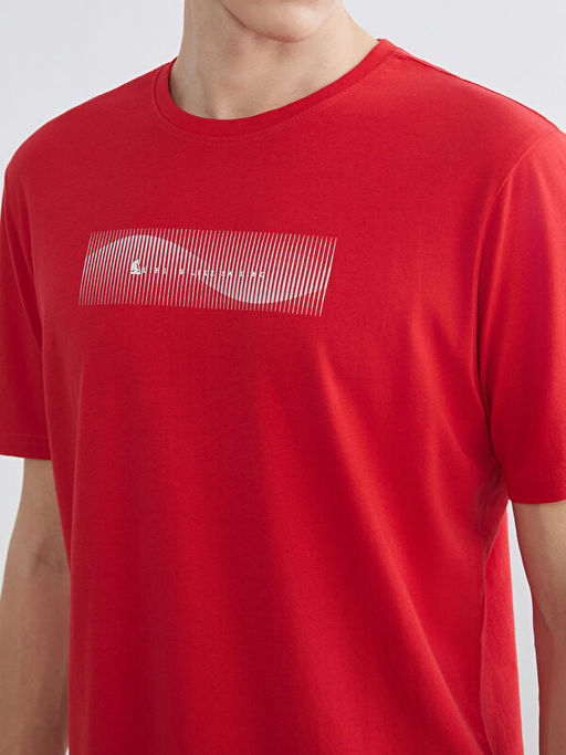 Bisiklet Yaka Bask?l? Penye Erkek Ti??rt