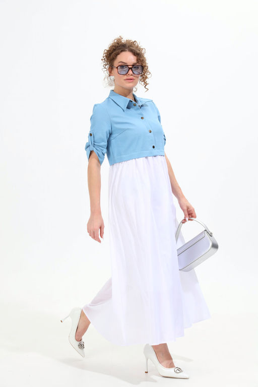 Платье NIKVA н967-1 молоко+голубой  фото 2