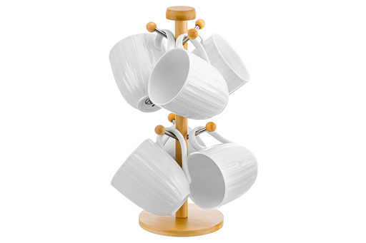 Набор 6 кружек 320 мл 12*8,5*9,5 см "Ампир" на дерев. подставке 12,5*12,5*32 см