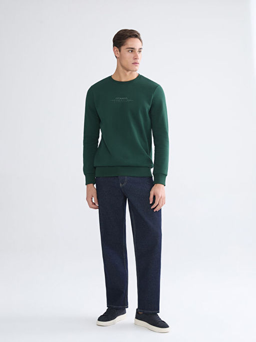 Bisiklet Yaka Bask?l? Erkek Sweatshirt