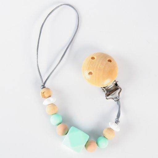 Держатель для соски - пустышки силиконовый Baby of nature, цвет бежевый/мятный - Крошка я фото 3